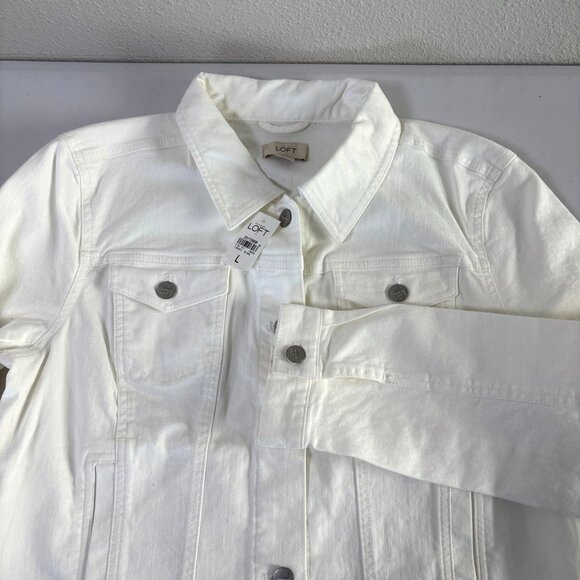 Ann Taylor Loft Jean Jacket Womens L White Denim Button Up Stretch NWT - Picture 4 of 11